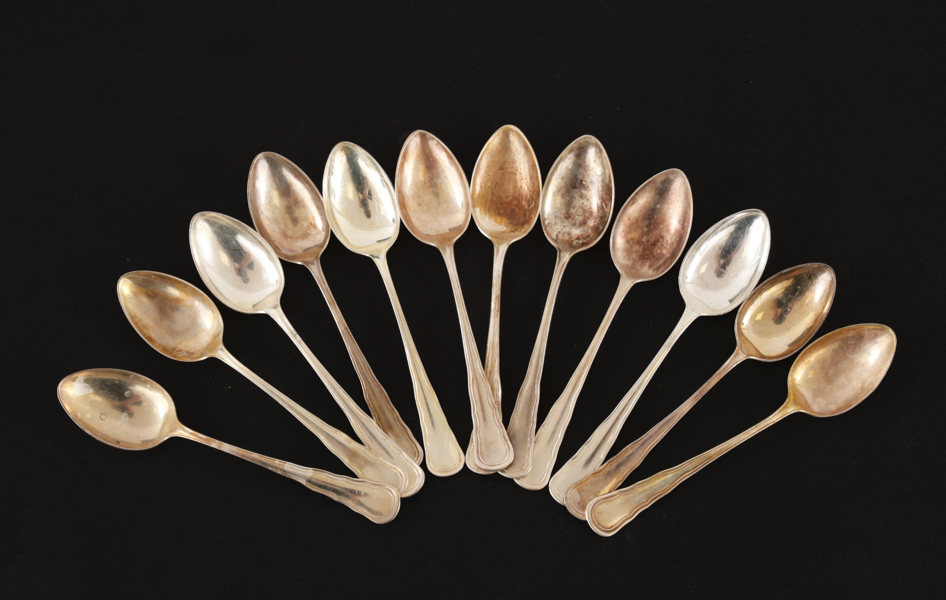 Kaffeskedar 12st, silver, "Gammal Dansk"