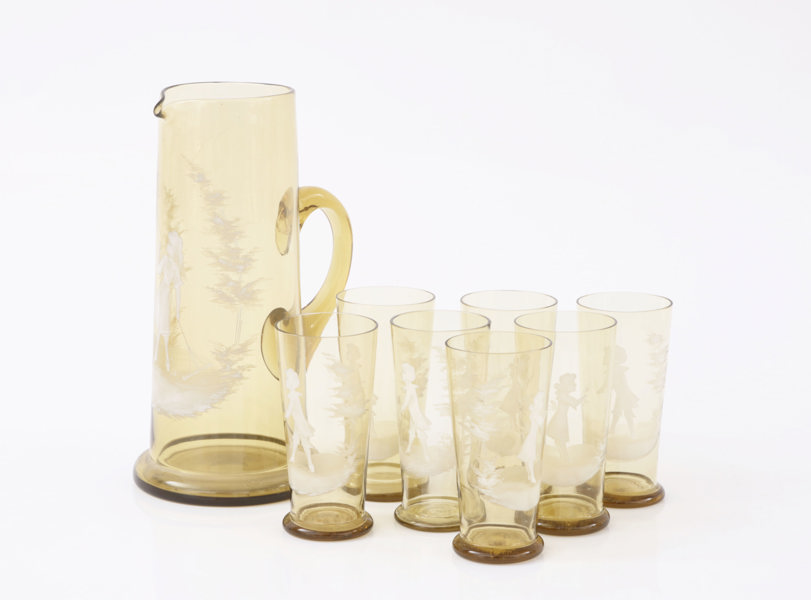 Tillbringare med glas 7st, omkring år 1900