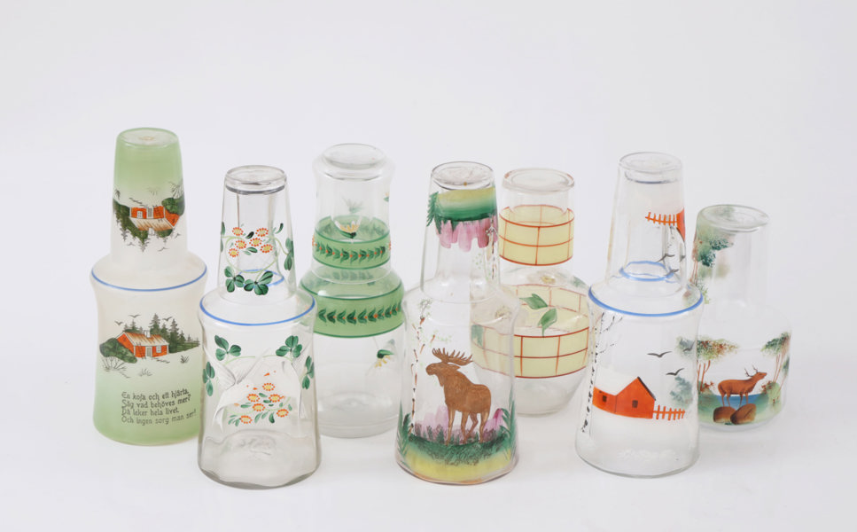 Vattenkaraffer med glas 7st, tidigt 1900-tal