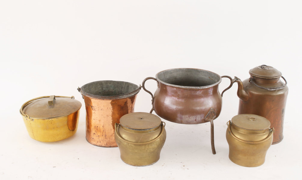 Mässing- och kopparföremål 6st, 18/1900-tal