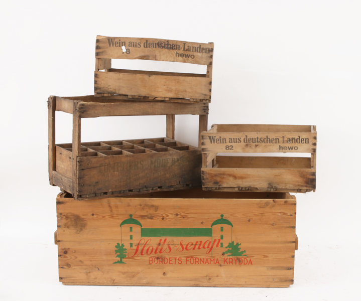 Trälådor 4st, bl.a. Slotts Senap