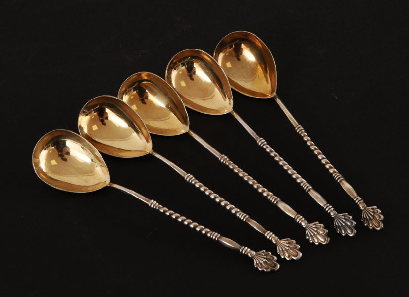 Teskedar 5st, silver, Ryssland, 1954