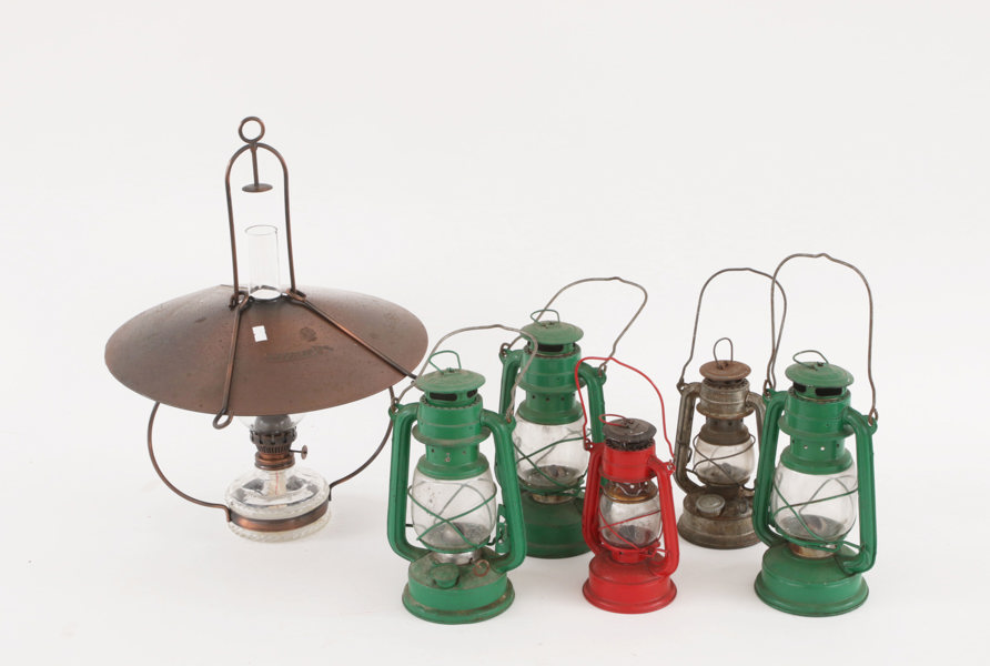 Fotogenlyktor 6st samt bordslampa, bl.a. Skurup