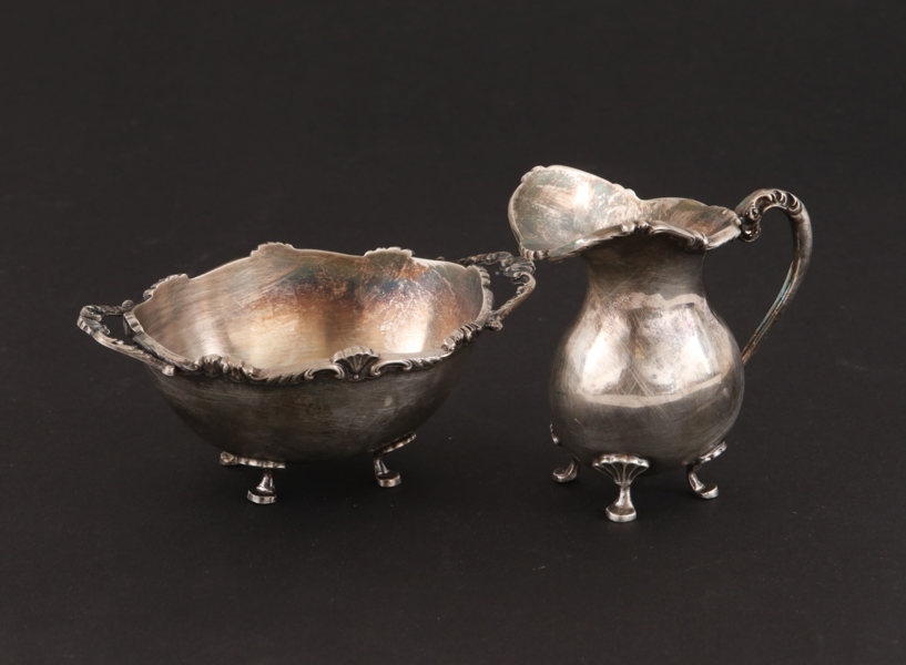 Gräddkanna och sockerskål, silver, 1900-tal