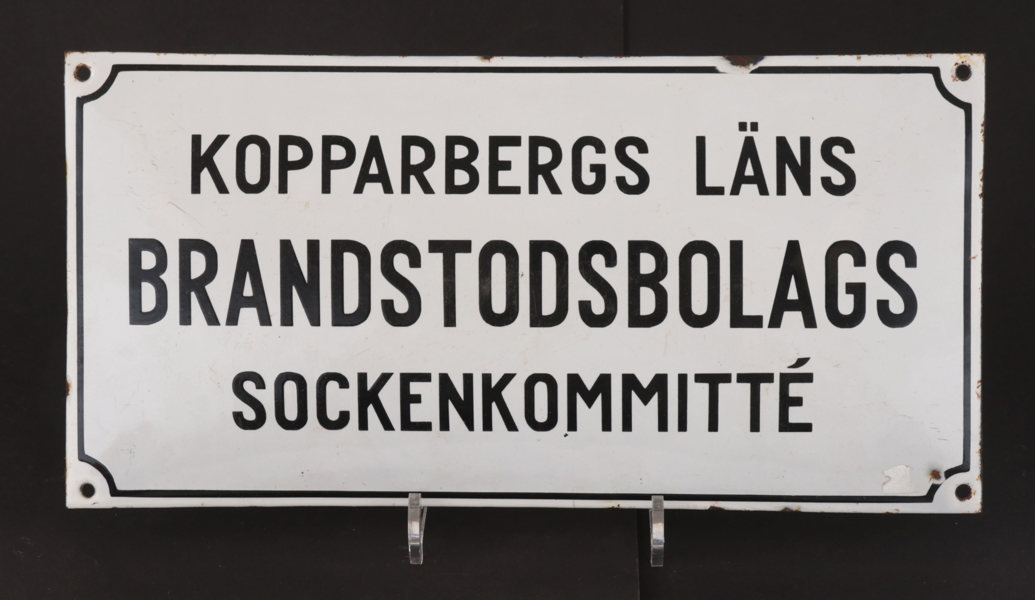 Emaljerad skylt, "Kopparbergs Läns Brandstodsbolags Sockenkommité"