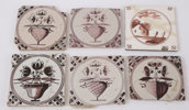 Kakelplattor 6st, fajans, 1700-tal