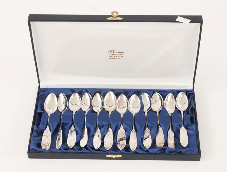 Kaffeskedar 12st, silver, "Tornedal"