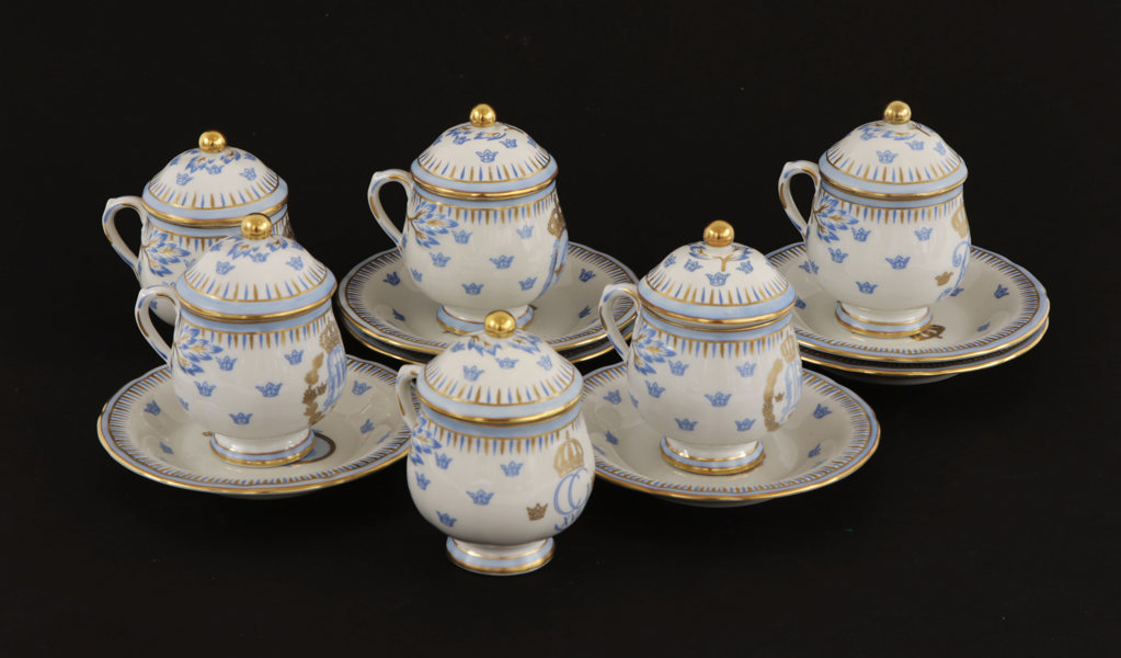 Krämkoppar med fat 6st, "Gripsholmsservisen", Rörstrand