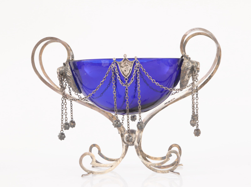 Sockerskål i silver och blåtonat glas, 1884