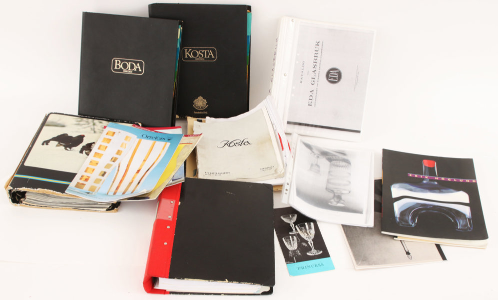 Parti produktkataloger, kuranter, m.m. från svenska glasbruk