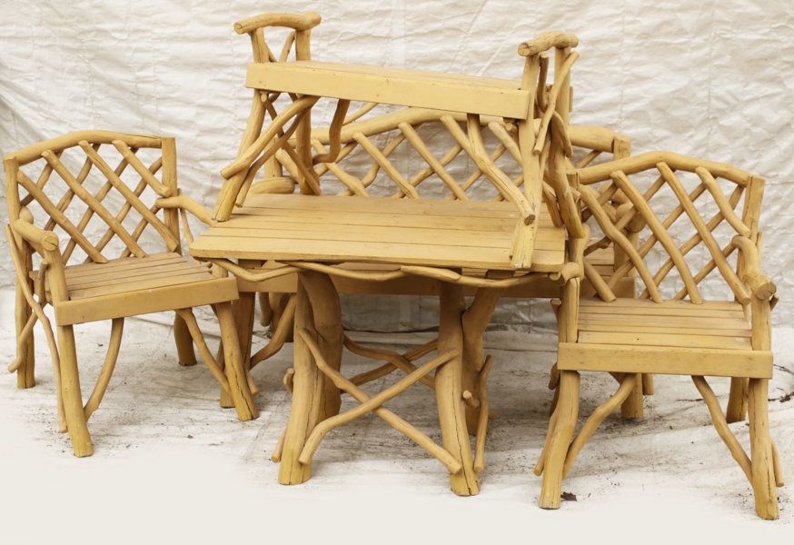 Trädgårdsmöbel 5 delar, naturalistisk stil, 1900-talets andra hälft