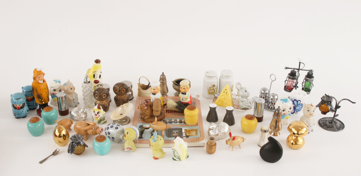 Samling salt- och pepparströare, bl.a. Rosenthal