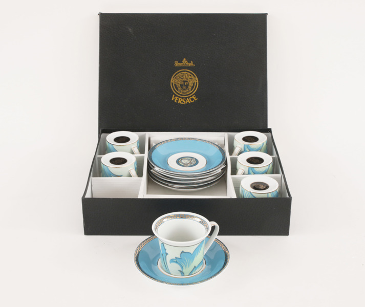Kaffekoppar med fat 6st, "Arabesque", Versace, Rosenthal