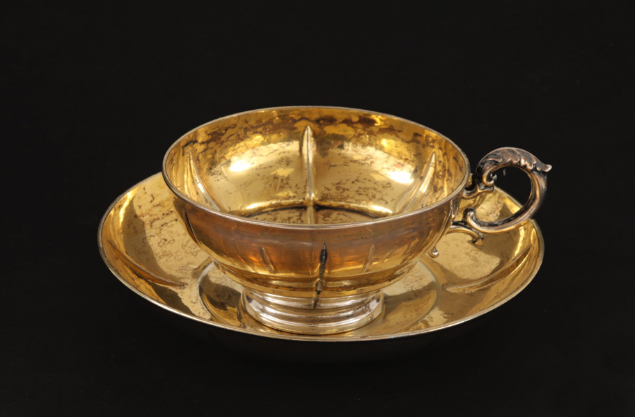Tekopp med fat, silver, nyroko, 1850