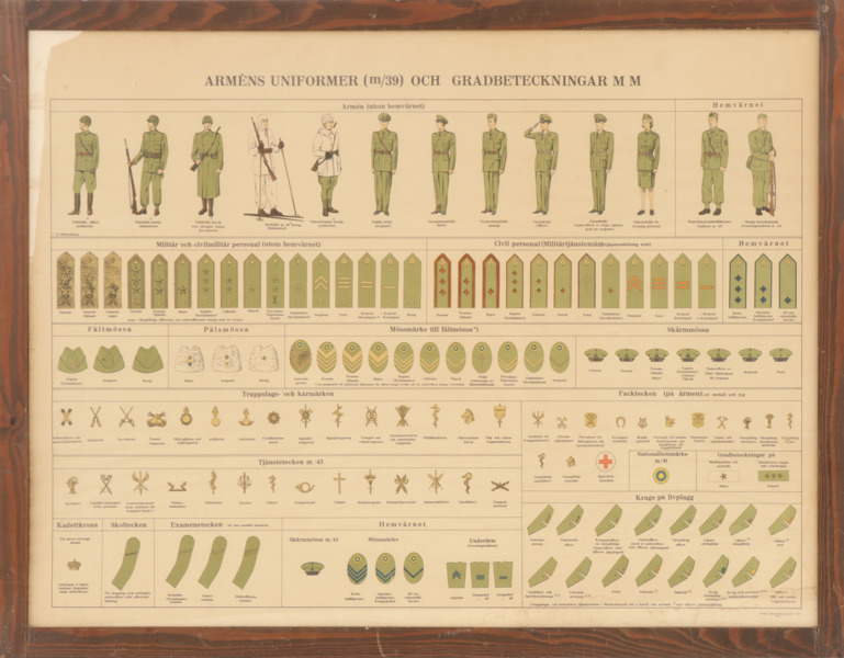 Plansch, "Arméns uniformer m/39 och gradbeteckningar m.m."