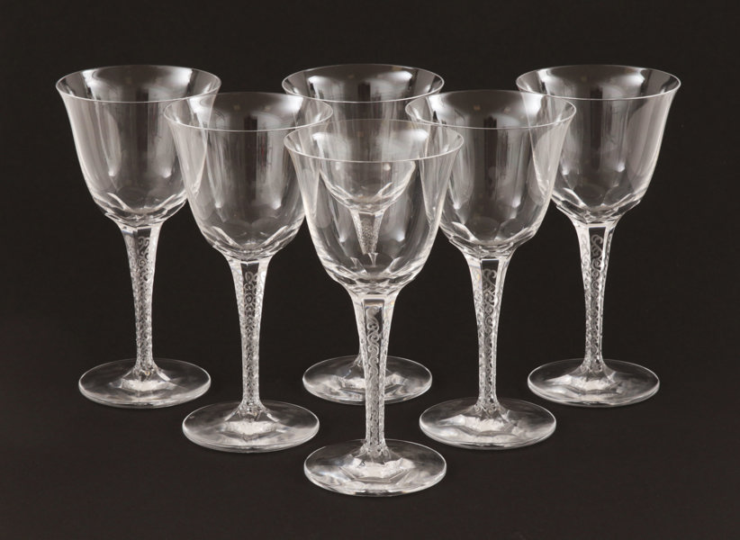 Vitvinsglas 6st, "Treves", Lalique, Frankrike