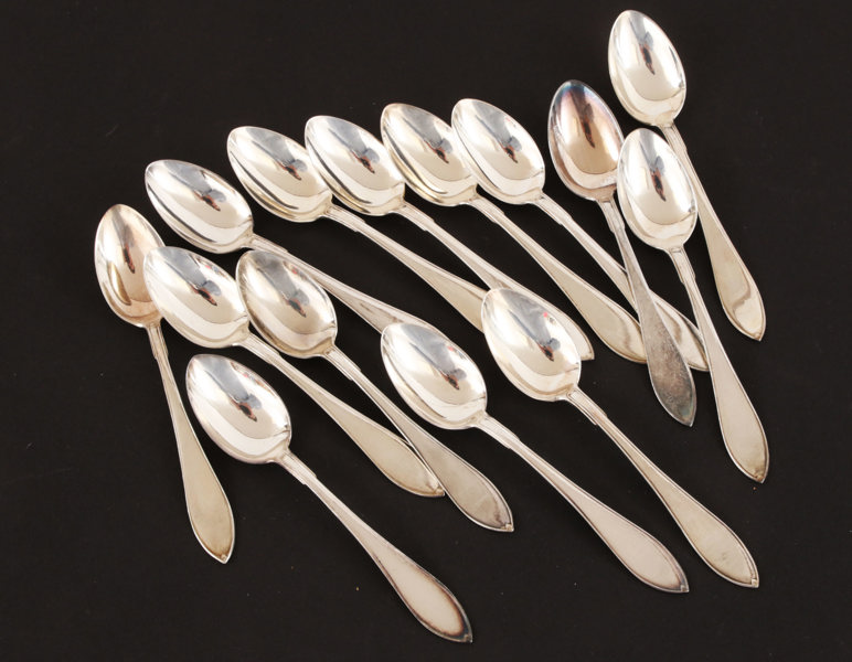 Kaffeskedar 14st, silver, "Svensk Spets"