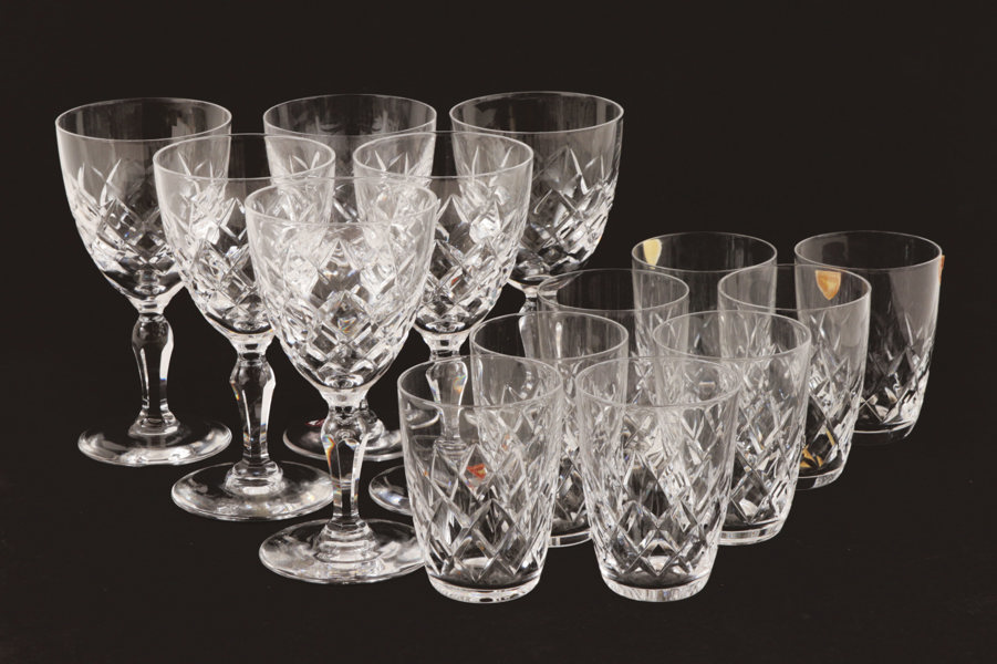 Glasservisdelar 14st, "Karolina", Gunnar Cyrén för Orrefors