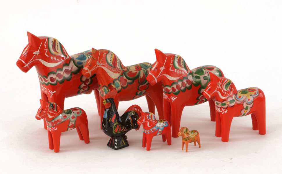 Dalahästar och dalatupp 8 delar, bl.a. Nils Olsson