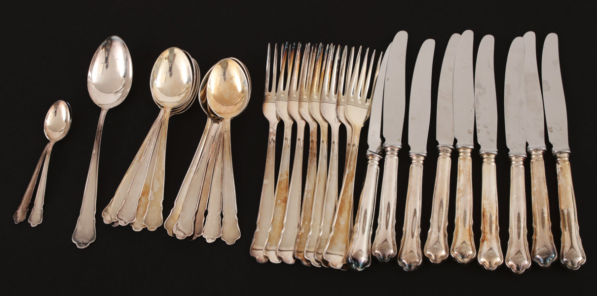 Bestickservisdelar, silver/nysilver, "Chippendale"