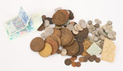 Parti mynt, medaljer och sedlar