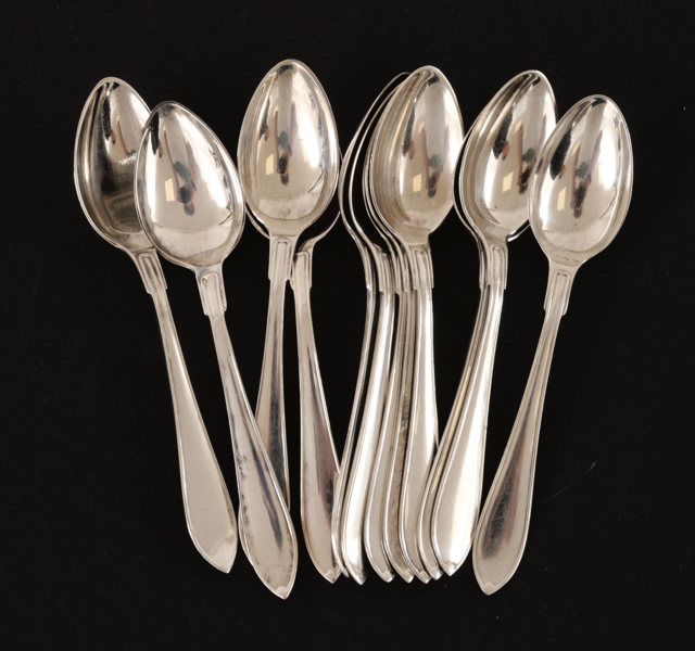 Kaffeskedar 12st, silver, "Svensk Spets", GAB