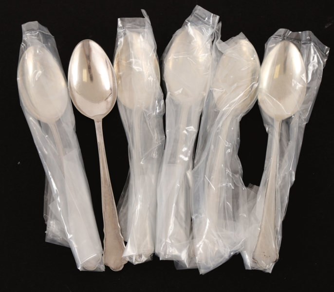 Bordsskedar 6st, silver, "Chippendale", GAB