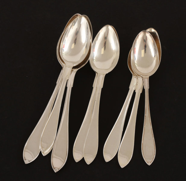Bordsskedar 7st samt matskedar 2st, silver, "Svensk Spets"
