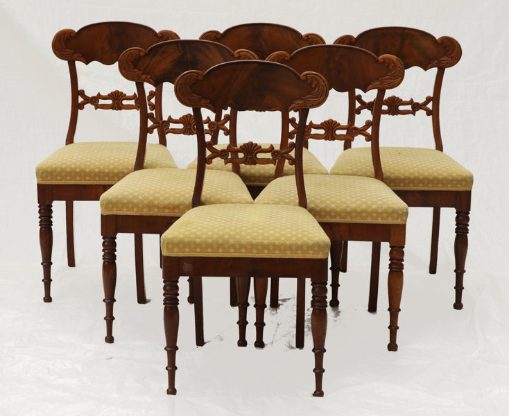 Stolar 6st, senempire, omkring 1800-talets mitt