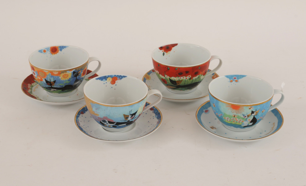 Tekoppar med fat 4st, Rosita Wachtmeister för Goebel