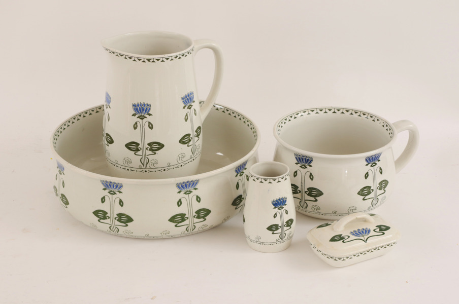 Tvättservis 5 delar, jugend, "Särla", Gustavsberg, 1900-talets början