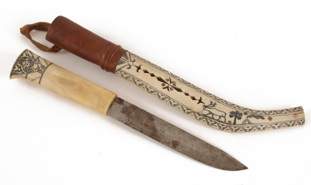 Kniv med slida, O.Poijo, Gällivare, daterad 1945