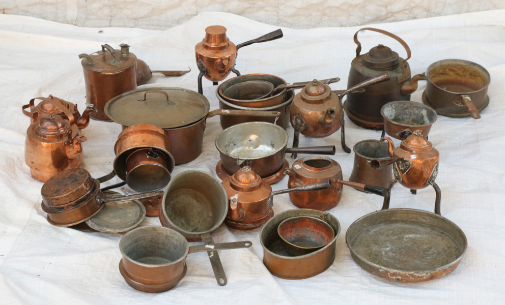 Parti kopparföremål, bl.a. 1800-tal