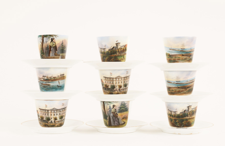Kaffekoppar med fat 9st, Tyskland, 1800-tal
