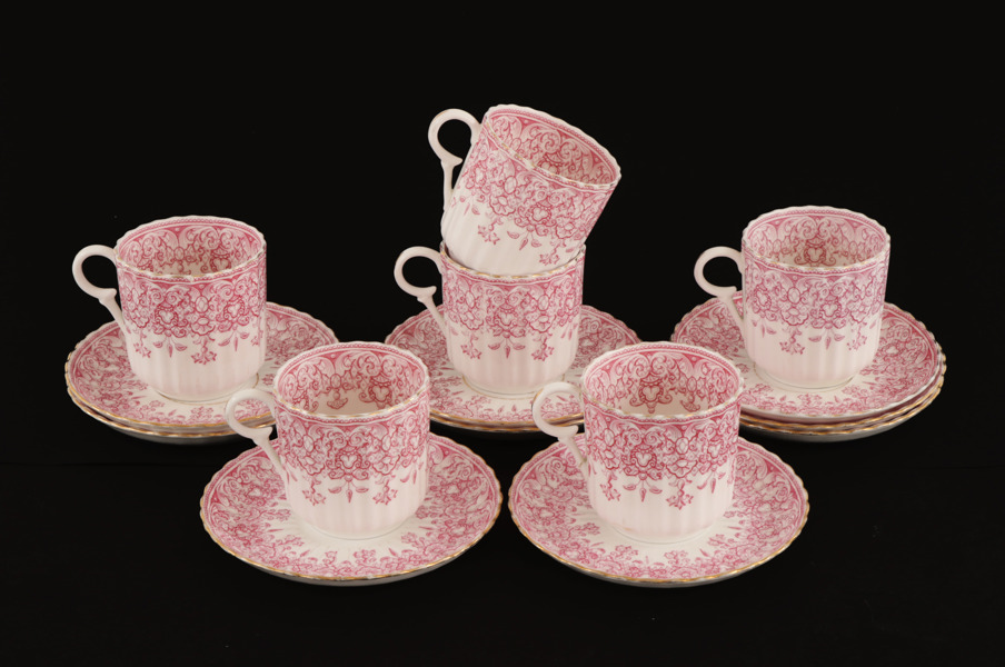 Tekoppar med fat 6st, Rörstrand, omkring år 1900