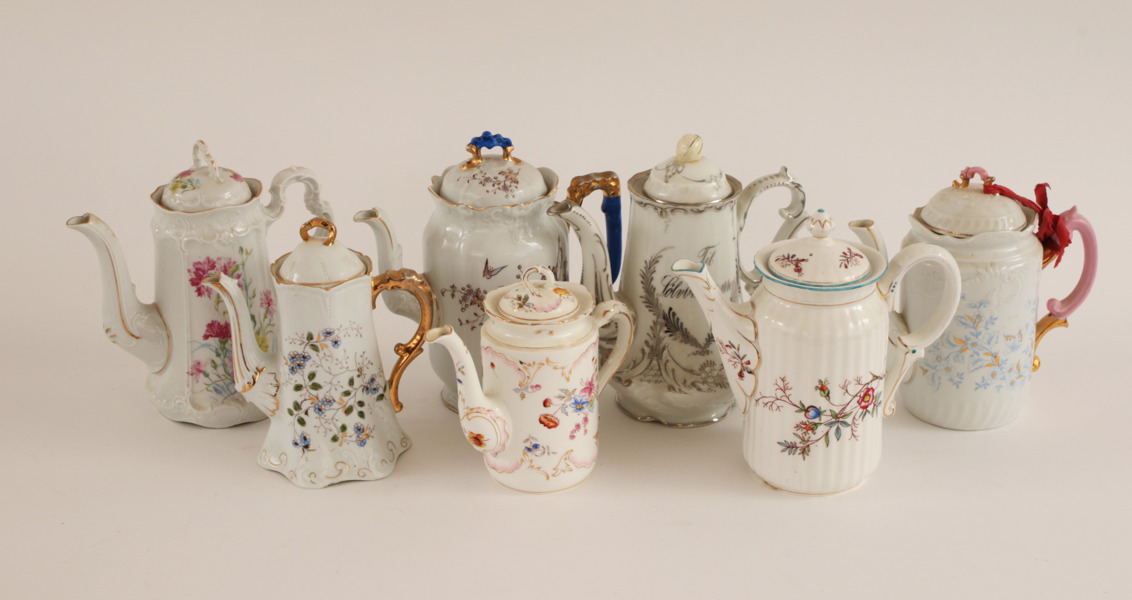 Kaffekannor 7st, omkring år 1900