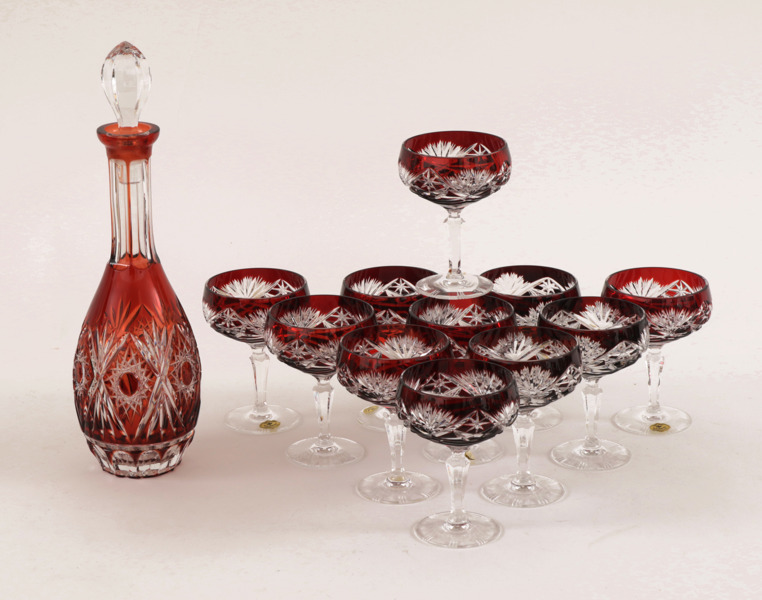 Champagneskålar 11st samt karaff, Kisslinger, Österrike