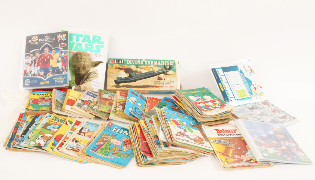 Parti serietidningar, samlarbilder, m.m.