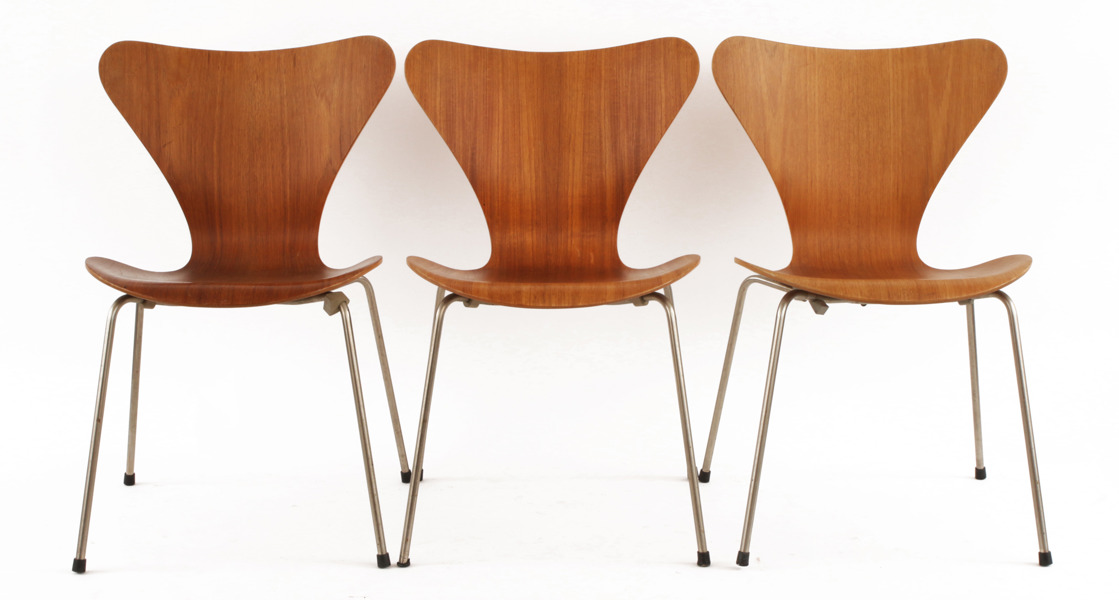 Stolar 3st, "Sjuan", Arne Jacobsen för Fritz Hansen, Danmark