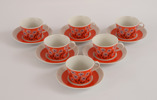 Kaffekoppar med fat 6st, "Palma Röd", Rörstrand