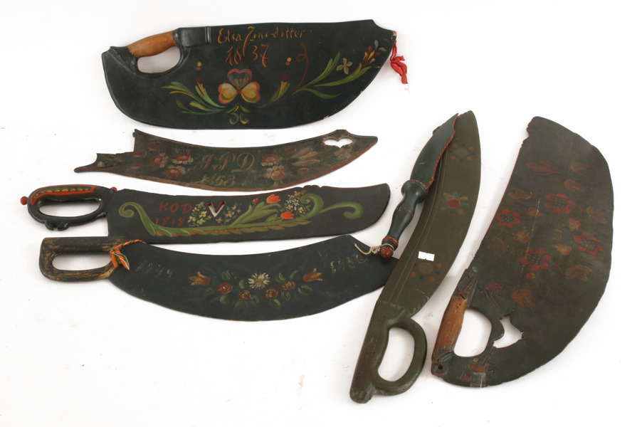 Skäktknivar 7st, allmoge, 1800-tal