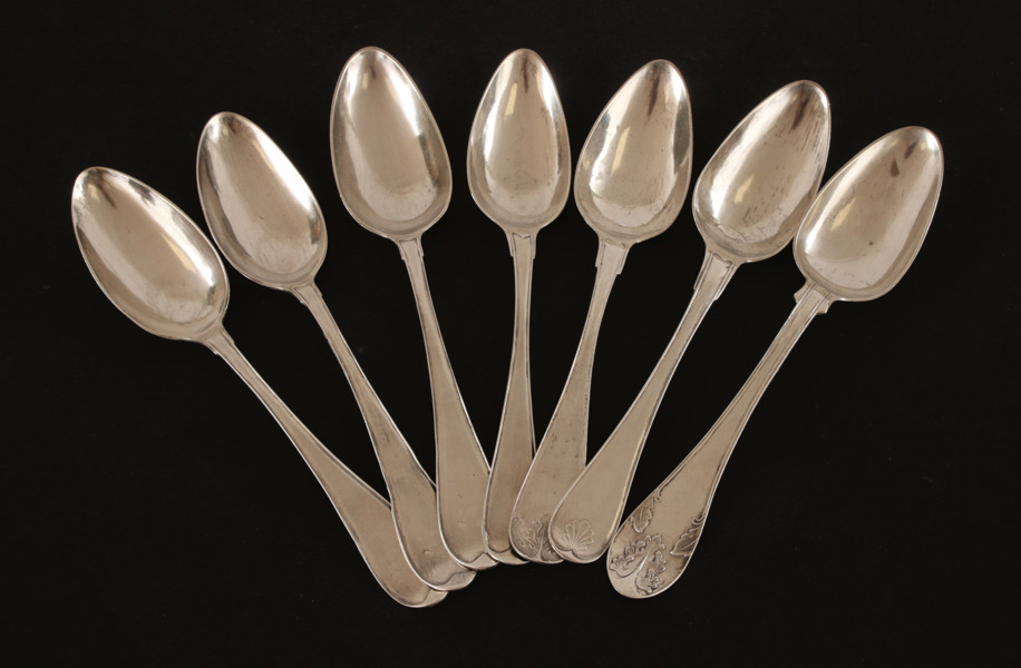 Matskedar 7st, silver, mestadels Falun, 1800-tal