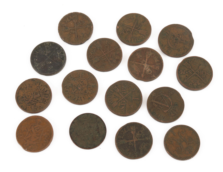 Antika mynt 15st, mestadels 1700-tal