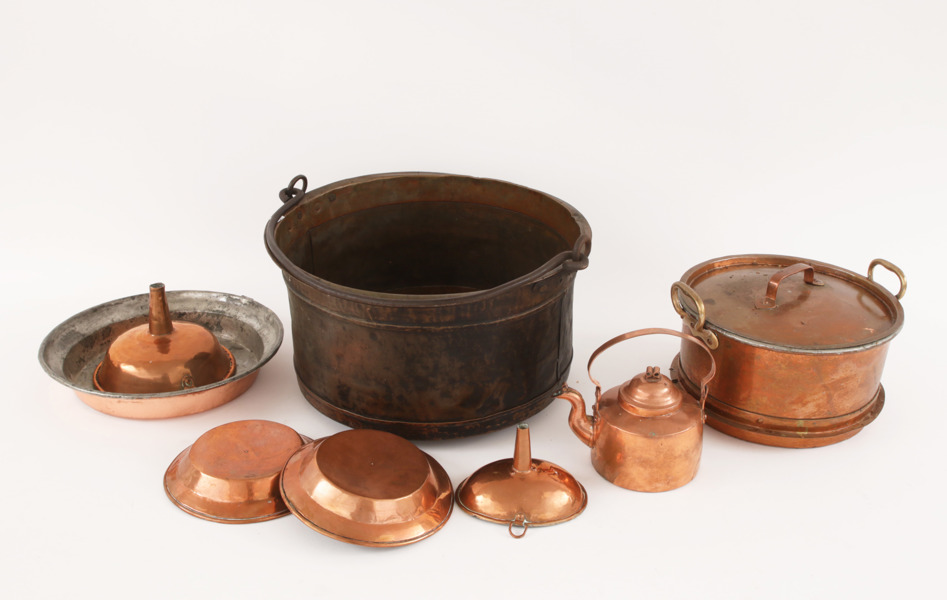 Kopparföremål 8 delar, bl.a. 1800-tal