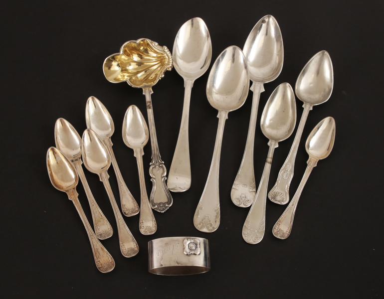 Silver 13 delar, mestadels 1800-tal