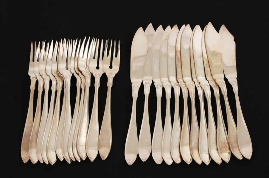 Fiskbestick 24 delar, "Svensk Spets", nysilver