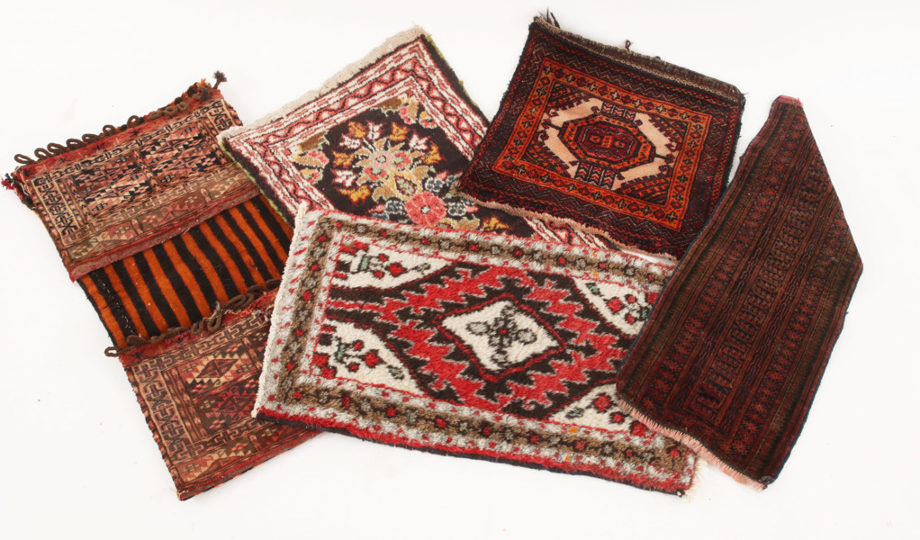Handknuten textil 5 delar, bl.a. Iran
