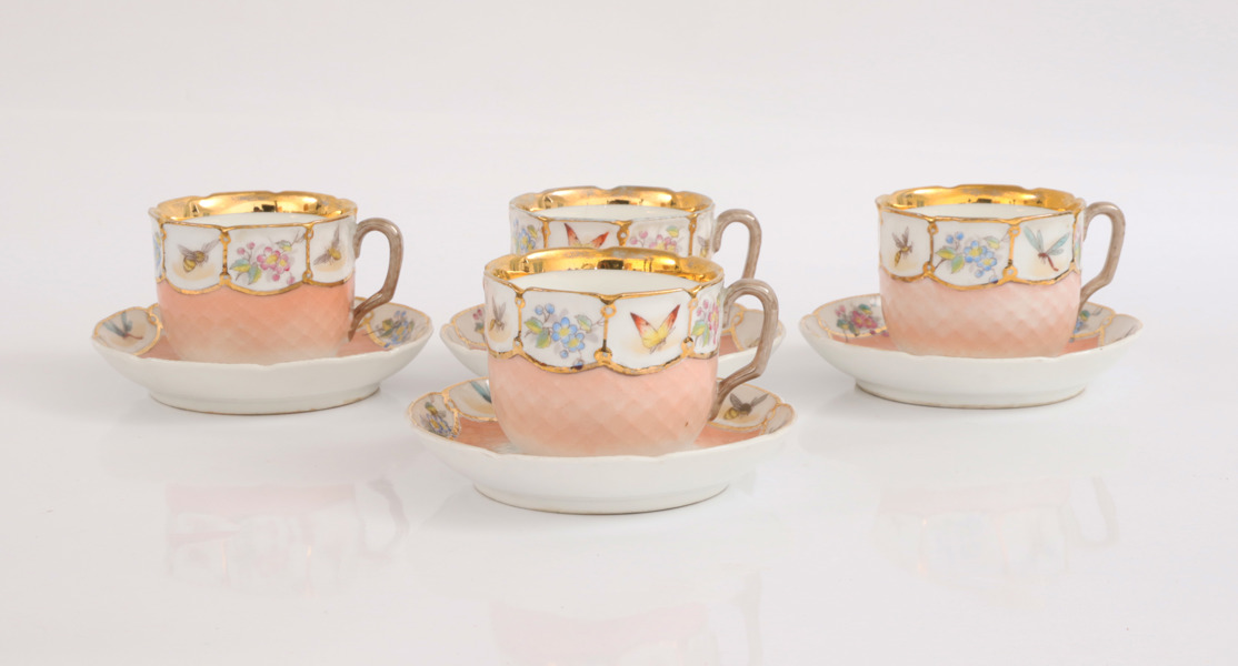 Tekoppar 4st, Carl Tielsch, Tyskland, 1800-tal