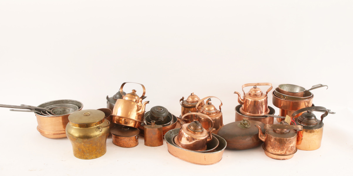 Parti kopparföremål, bl.a. 1800-tal