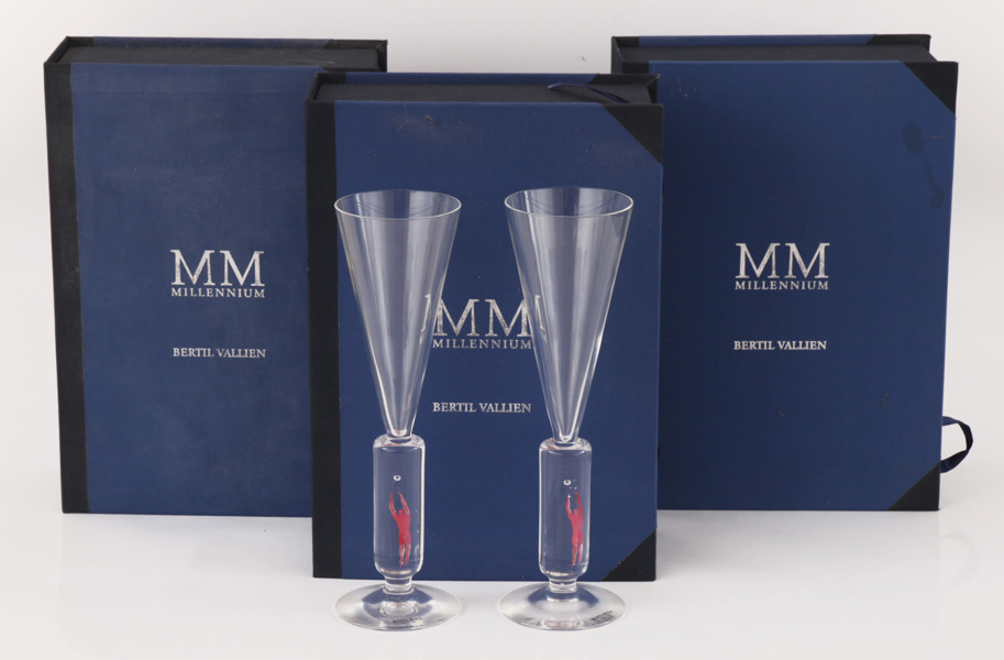 Champagneglas 8st, "Millenium", Bertil Vallien för Kosta Boda